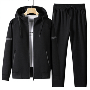 Ensemble de survêtement pour homme en polyester et coton respirant à taille élastique et à capuche, ensemble de jogging athlétique décontracté, vêtements de sport - Product Image 3