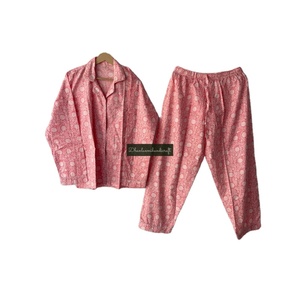 Conjunto de pijama de algodón Premium para mujer, elegante estampado Floral de palmera, ropa de dormir de verano hecha a mano, traje de noche de talla grande, Invierno Sexy - Product Image 1