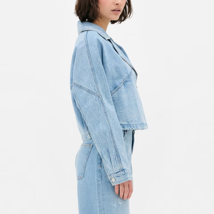 Best Value New Arrivals Fashion <b>Crop</b> Top Jean <b>Jackets</b> with Zipper Cotton Moto Oversized <b>Denim</b> <b>Jacket</b> for Women - Product Image 3