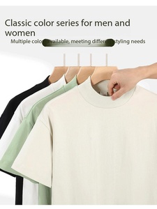 Camiseta de manga corta de algodón puro con cuello redondo, color sólido, hilo doble de 280g, con logotipo bordado personalizado, precio de fábrica de Bangladesh y China. - Product Image 5