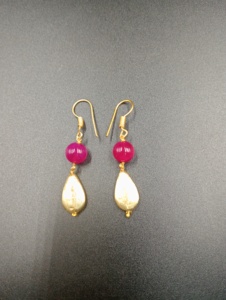 Boucles d'oreilles pendantes plaquées or avec perles de rubis roses, forme goutte d'eau, style classique pour femme, bijoux de fête, style classique pour mariage - Product Image 2