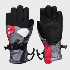 Gants de ski en cuir à doigts entiers, isolés thermiquement, imperméables et coupe-vent, avec fermeture à tirette, pour l'hiver, unisexes, rouge et gris - Product Image 1