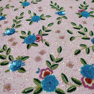 Nouvelle Arrivée 2026 Tissu en Dentelle Florale 3D Pêche Brodé à la Main de Perles et Paillettes sur Tulle pour Tenues de Soirée, Robes de Cérémonie, Artisanat DIY et Couture - Product Image 1