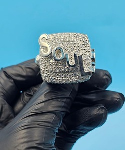 <b>Iced</b> Out Custom Letter <b>Ring</b> 925 Silver 14K White Gold Plated Moissanite Hip Hop Statement Jewelry for Men Women - Product Image 2