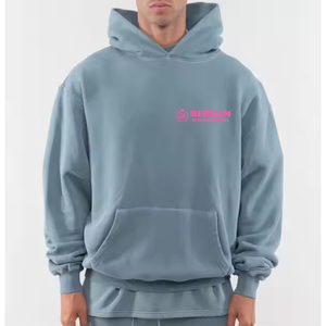 Top Quality <b>Men's</b> Oversized Hooded <b>Sweatshirt</b> Gray 100% Cotton French Terry Fleece Printed Letter Logo Front Casual Autumn Fit - Product Image 6