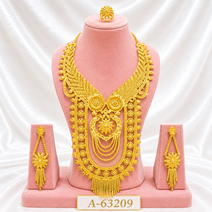 Luxury 24K Gold Plated Brass Bridal Jewelry <b>Set</b> with Zircon Bridal Necklace Earrings & Ring <b>Set</b> for Wedding A-63209 - Product Image 1