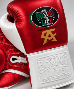 No Boxing No Life Boxing Gloves Red White cow hide Leather <b>Lace</b>-Up Full Finger Adult Training Gear Hecho En Mexico - Product Image 5