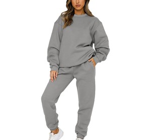 Conjunto de Sudadera y Pantalones Deportivos Extra Grandes para Mujer, Color Verde Lima, Hombros Caídos, Manga Larga, Color Sólido, Tejido de Mezcla de Algodón, Estilo Casual - Product Image 2