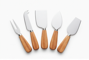 Juego de cuchillos para queso de acero inoxidable con mangos de madera, elegantes utensilios para servir, aptos para lavavajillas, para utensilios de cocina, camping y comedor - Product Image 3