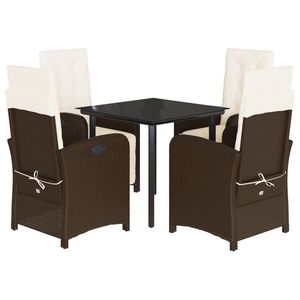 Set da pranzo Patio 5 pezzi con cuscini in Poly Rattan marrone Set da giardino - Product Image 2