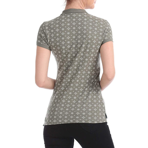 <b>Women's</b> Gray Short Sleeve Polo Shirt Geometric Print Breathable Knitted Casual Sport <b>Top</b> - Product Image 3