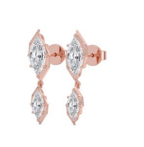 Boucles d'oreilles pendantes en diamant de laboratoire taille marquise doublement coupé, 2,85 CTW en or rose 9 carats - Product Image 2