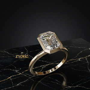 Emerald Cut Bezel Solitaire <b>Ring</b> in 10K <b>Gold</b> Modern Minimal Engagement <b>Ring</b> for Women - Product Image 2