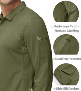 Camiseta de Manga Larga con Cuello Polo y Cierre de Botones, Colección Hogar, Básica, Verde Oscuro Sólido, con Logotipo Personalizado - Product Image 4