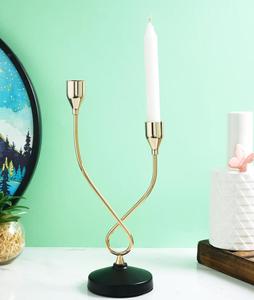 Modern Dual Arm <b>Candlestick</b> Holder with Gold Finish and <b>Black</b> Base for Home Decoration - Product Image 3