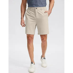 Shorts Bermuda Homme Gris Clair Taille Moyenne Boutons Devant Séchage Rapide Polyester Décontracté avec Poches - Product Image 6
