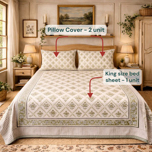 Super Soft Breathable Light Green Floral Jaipuri Indian Hand <b>Block</b> Printed Premium 100% Cotton Bedsheet Durable King Size - Product Image 6