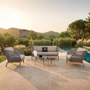 Conjunto de Sofá de Ratán Moderno para Exteriores con Patas de Teca, Muebles de Jardín Resistentes a la Intemperie con Capacidad para 5 Personas - Product Image 1