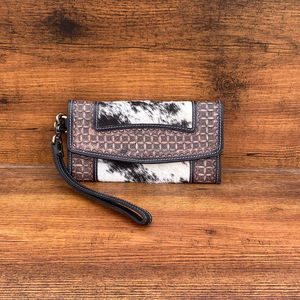 คลัทช์หนังแบบมือดีไซน์หรูหรากระเป๋าสตางค์หนังวัวแบบตะวันตกที่มีความจุขนาดใหญ่และที่ยึดเครดิตยาว - Product Image 3