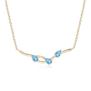 Colgante de Oro Sólido de 14K con Tres Piedras Preciosas de Aguamarina en Forma de Pera, Diseño de Rama de Árbol, Inspirado en la Naturaleza, Forma Floral de Rama de Árbol - Product Image 1