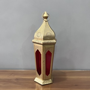 Iron <b>Moroccan</b> <b>Lantern</b> With red Glass Panels Home Decoration - Product Image 4