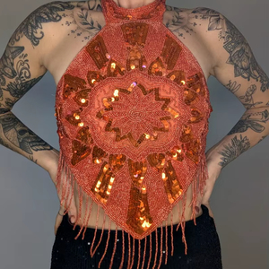 Capa con Flecos de Algodón 100% Hecha a Mano de Alta Calidad con Cuentas para Mujer, Disponible a Precio de Mayoreo para Exportación - Product Image 1