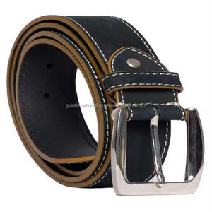 Ceinture décontractée en cuir noir véritable faite à la main avec coutures contrastées vintage pour hommes avec vis Chicago réglable pour le changement de boucle - Product Image 6