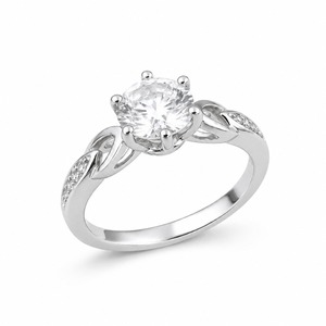 Anillo de Compromiso de Diamantes de Corte Brillante Redondo en Oro Blanco para Mujer, Engaste de Puntas, Estilo Clásico - Product Image 5