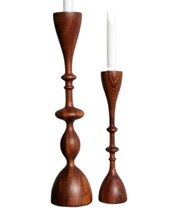 ที่ตั้งเทียน2ชิ้นสำหรับตกแต่งบ้านทำจากไม้มะม่วงโลหะขัดเงาเข้ม - Product Image 1