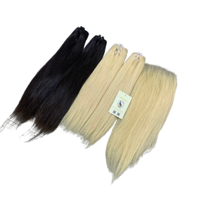 Extensiones de cabello humano virgen vietnamita al por mayor, rubio platino, negro, liso natural, doble trama, cosidas a máquina, directamente de fábrica. - Product Image 1