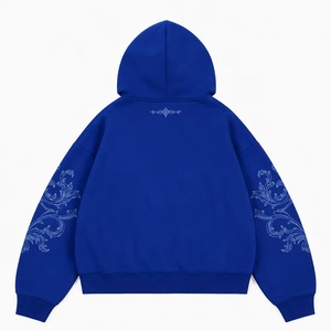 Sweat à capuche zippé personnalisé en molleton, coupe oversize à épaules tombantes et coupe carrée, en coton et polyester, avec broderie vieillie, strass, DTG, DTF - Product Image 4
