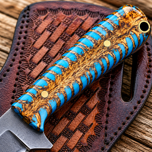 Edge Master Manufacture Industrial Custom Handmade Skinner Knife Pine Cone Resin Handle D2 Steel Fixed Blade <b>Leather</b> Sheath - Product Image 3