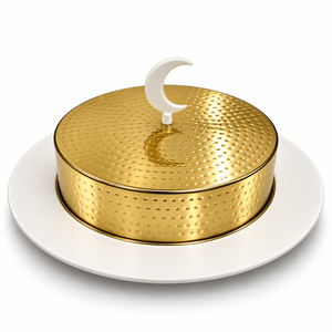Golden Hammered Chocolate Stand with <b>Glass</b> Dome for Restaurants Hotels Weddings & Luxury Events Custom Sizes & Colors Available - Product Image 3