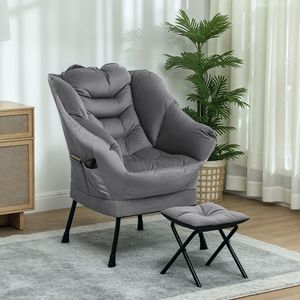 Set Moderno di Poltrona a Dondolo e Poggiapiedi in Tessuto Grigio con Tasche Laterali, Sedia Relax per Soggiorno e Camera da Letto - Product Image 2