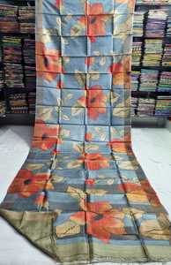 Sari traditionnel GACHI TASSAR en soie avec imprimé numérique floral pour femmes, tenue de mariage Inde Pakistan, coupe classique, longueur au sol - Product Image 4