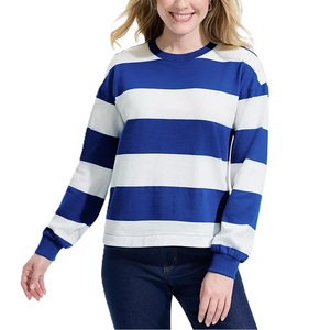 Sudadera Casual de Hombros Caídos con Forro Polar Grueso para Mujer, 100% Algodón, Ropa Urbana de Invierno, Sudadera de Alta Calidad con Rayas - Product Image 3