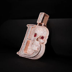 Iced Out Letter B Skull Pendant Custom <b>Red</b> Eye Design Rhodium Plated Hip Hop Party Statement Jewellery for Men - Product Image 2