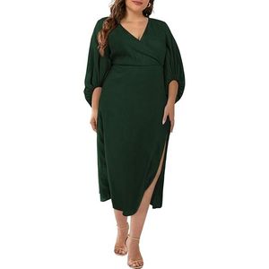 Robe longue de soirée élégante et stylée pour femme, grande taille, col en V, manches bouffantes, fente, robe de cocktail - Product Image 2