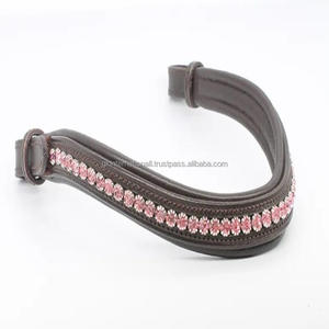 Rembourrage Extra Comfort Wave Shape Bande de front de cheval en cuir noir et marron avec 1 rangée de cristaux floraux mega bling - Product Image 2