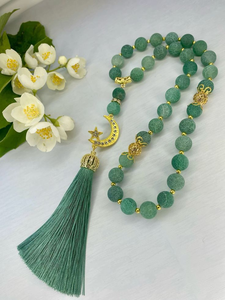 Rosario Musulmán de Resina Turquesa, Ecológico, Hecho a Mano, Diseño Creativo, CAZ-0799, con Borla Islámica para Oración - Product Image 6