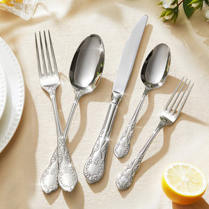 Ensemble de couverts en acier inoxydable à motifs floraux, 4 pièces - Ensemble de couverts vintage en argent, cuillère, fourchette, couteau, vaisselle - Product Image 3
