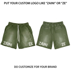 Men Acid Wash <b>Shorts</b> 400 GSM Heavyweight Cotton Fleece Elastic Drawstring Waist Custom Logo Screen Print Casual Streetwear Fit - Product Image 1