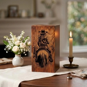 Custom Eco-Friendly Durable Wooden Urn Box Western Cowgirl Horse Cremation Memorial <b>Keepsake</b> <b>for</b> Human Adult <b>Ashes</b> - Product Image 3