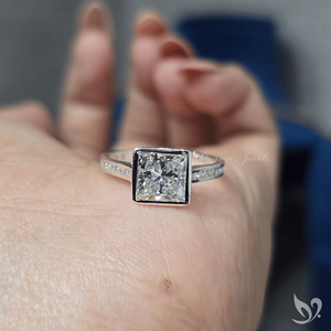 Bold 2.00ct princess cut lab grown diamond engagement <b>ring</b> <b>statement</b> square bezel design in 10k white gold - Product Image 4