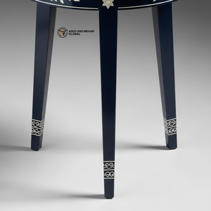 Blue Floral Meena Wooden <b>Stool</b> – Handcrafted Round Decorative Accent <b>Stool</b> Side <b>Table</b> - Product Image 5