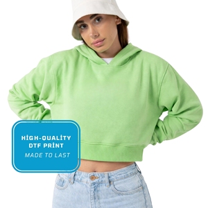 Women's Green Solid Hooded Cropped Sweatshirt Long Sleeve Knitted Polyester Breathable Casual Winter Wear with <b>Zippers</b> - Product Image 5