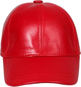 Gorra de Béisbol de Cuero PU Roja, 6 Paneles, Ajustada, Unisex, Casual, Color Sólido, Talla Adulto 58-60CM - Product Image 3