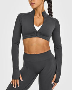 Chaqueta deportiva de yoga para mujer con cremallera completa, antiestática, con orificios para los pulgares, cuello alto, ajuste ceñido, para correr y gimnasio, venta al por mayor - Product Image 1
