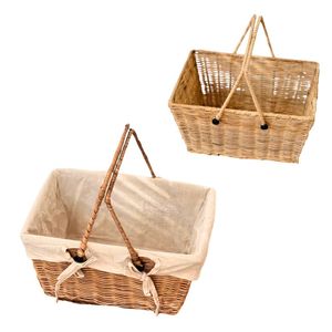 Cesta de Almacenamiento de Mimbre Ecológica, Cesta de Picnic Decorativa de Mimbre con Marco, Forro de Algodón, Asas para el Hogar y el Jardín - Product Image 1