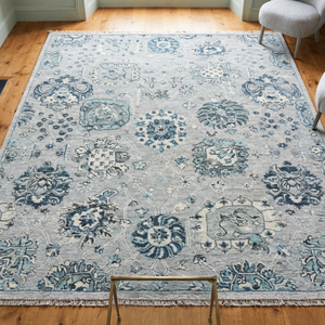 Alfombra Moderna de Lana/Seda con Diseño Floral, Hecha a Mano, Ecológica, Antibacteriana y Acolchada para Hogar, Hotel u Oficina - Product Image 1